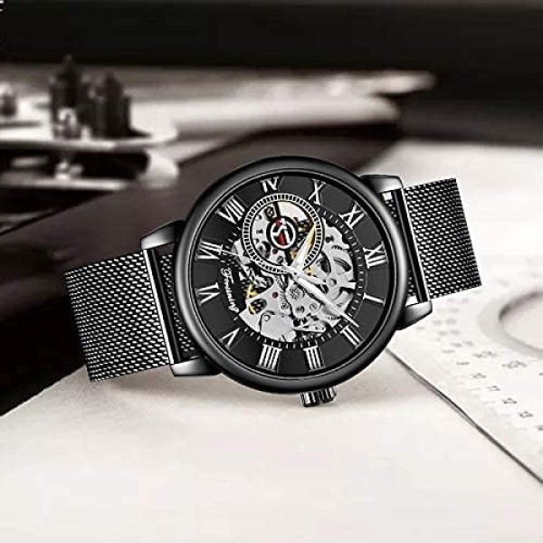 Men's Skeleton Watch Classic Roman Numeral Steampunk Mechanical Watch