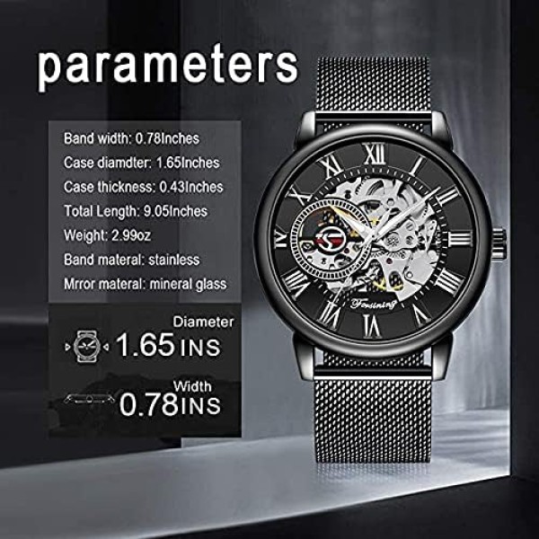 Men's Skeleton Watch Classic Roman Numeral Steampunk Mechanical Watch