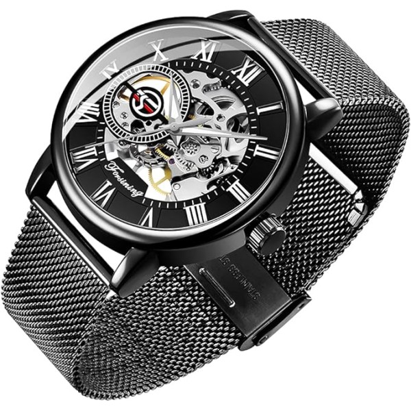 Men's Skeleton Watch Classic Roman Numeral Steampunk Mechanical Watch